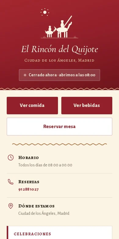 La web de El Rincón del Quijote en una pantalla móvil.
